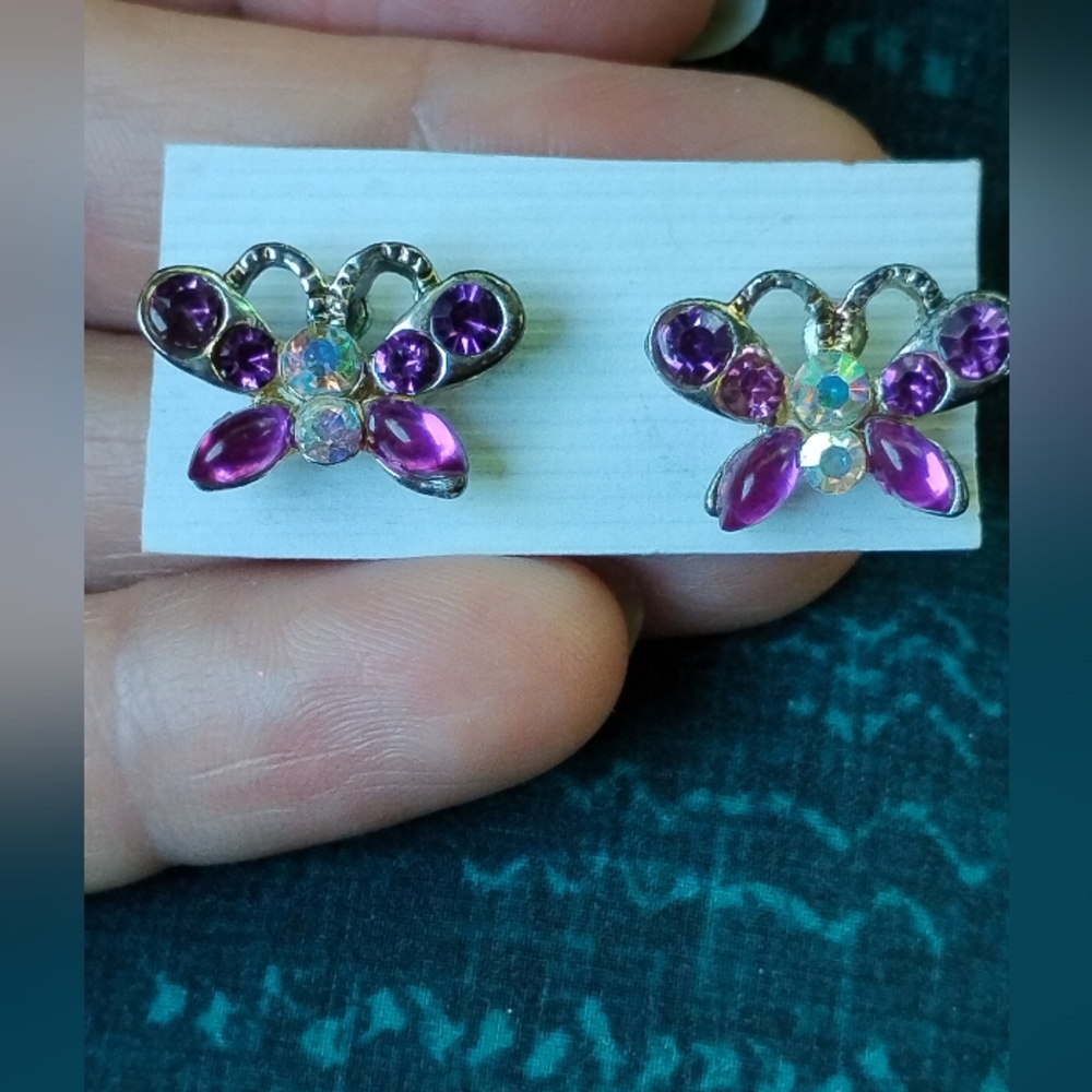 Elegant Purple Crystal Rhinestones Butterfly Studs Earrings